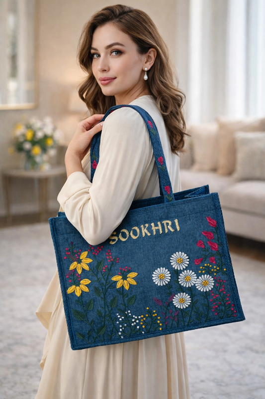 Sookhri Floral Embroidered Black Handbag – Soft Velvet Fabric