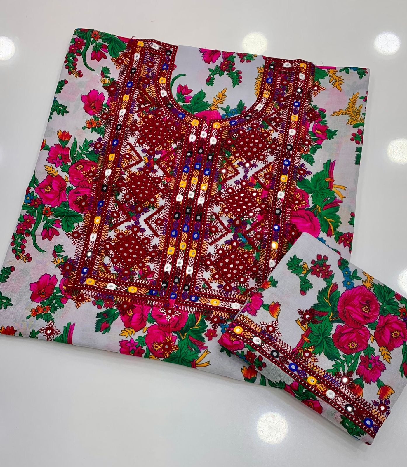 2-Piece Acrylic Marina Floral Suit | Thick Thread & 9mm Sitara Embroidered Winter Wear