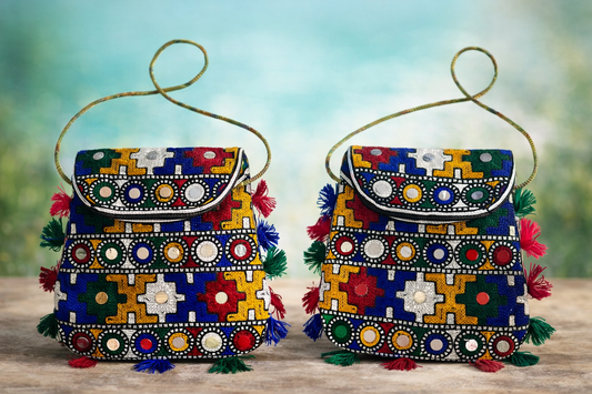 Big Baby Batwa – Embroidered Ethnic Mini Bags with Multi Sitara & Tassels (Pack of 2)