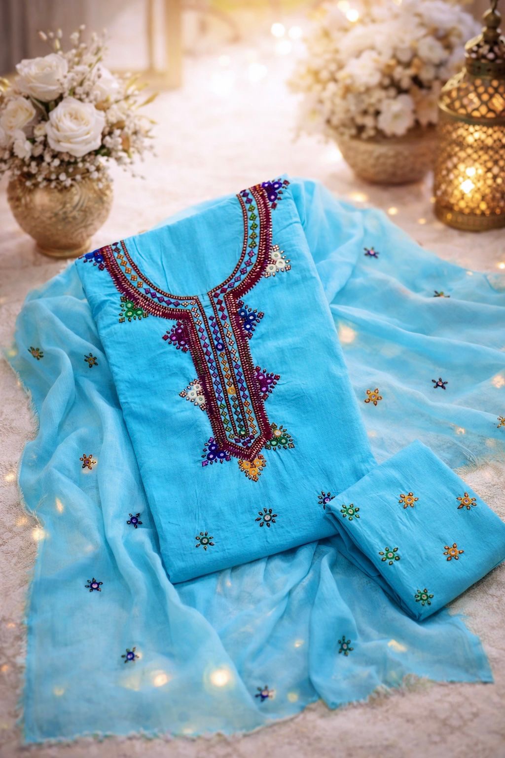 Balochi Gala Handwork 3-Piece Suit | Original Mirror Work | Soft Cotton & Chiffon Dupatta