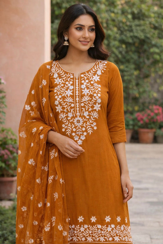 White Thick Thread Sequence Sitara Embroiderd Lawn Cotton With Chiffon Dupatta - 3PC Unstitch Dress 👗