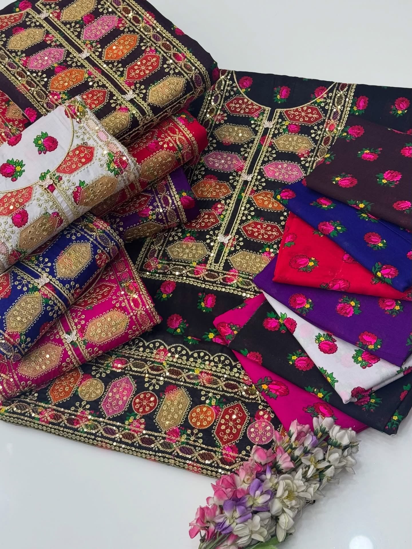 Acrylic Marina Floral Printed 2 Piece Unstitched Suit with Sequence Sitara Work Embroidery