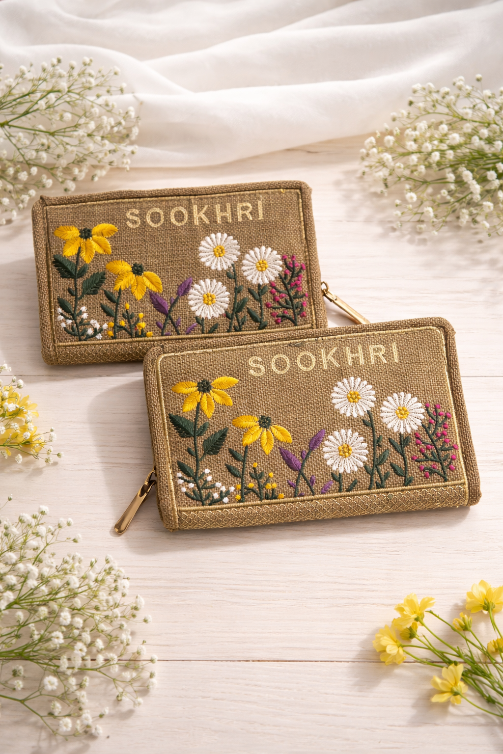 Traditional Jute Fabric Embroidered Clutches (Pack of 2)