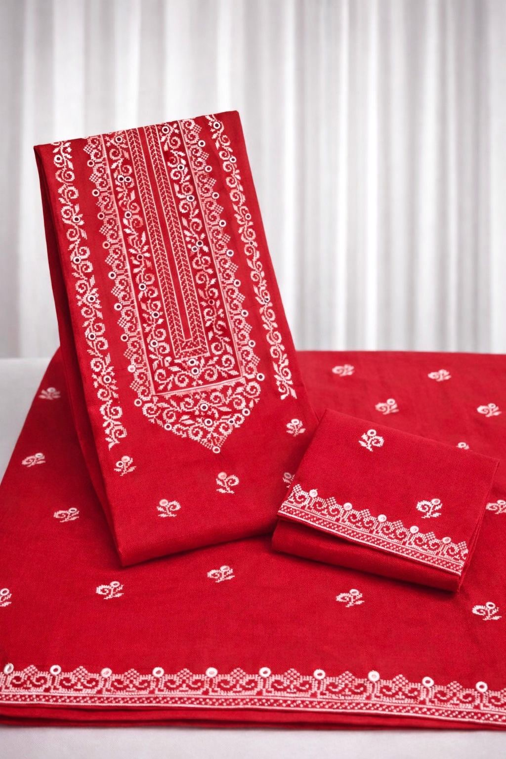 9mm Sitara Canvas Embroidery Soft Cotton Fabric – 3PC Unstitch Dress 👗