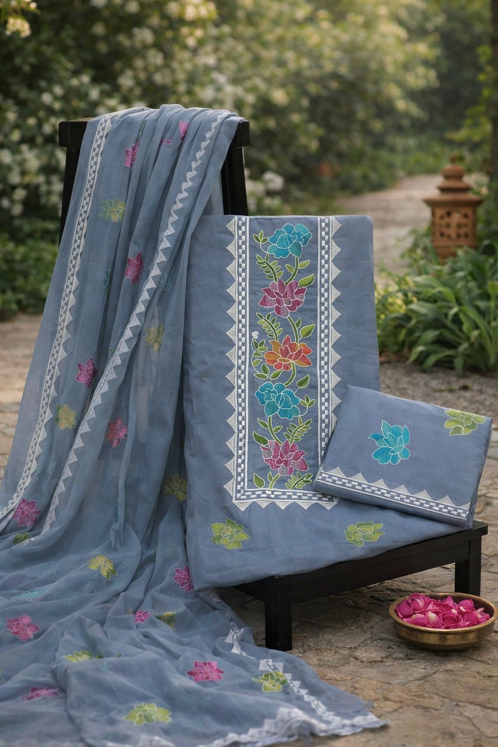 Computer Applic Floral Embroidered Unstitched 3PC Dress