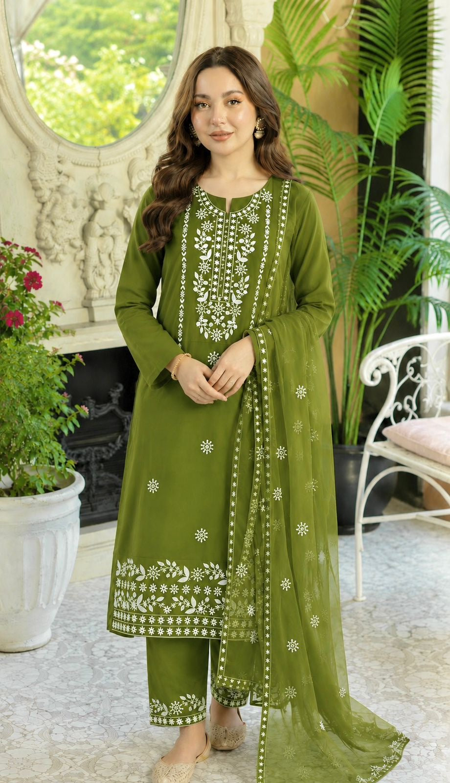 Pakka Thick Thread Lawn Cotton Embroidered with Chiffon Dupatta | 3PC Unstitched Dress 👗