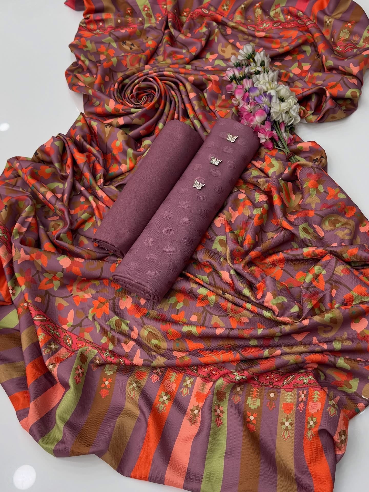 Luxury Jacquard Marina Dhanak 3 Piece Winter Suit with Digital Print Kalamkari Pashmina Shawl