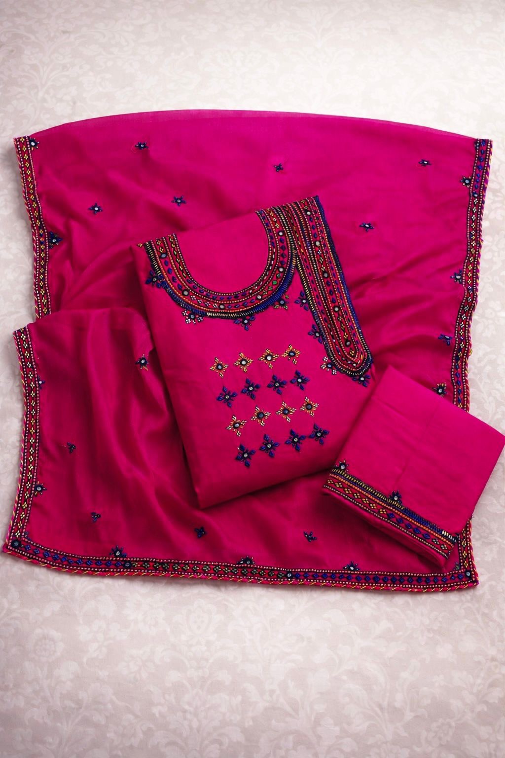 Angrakha Style Gala Balochi Handmade Original Mirror Work Lawn Cotton with Chiffon Dupatta - 3PC Unstitch Dress 👗