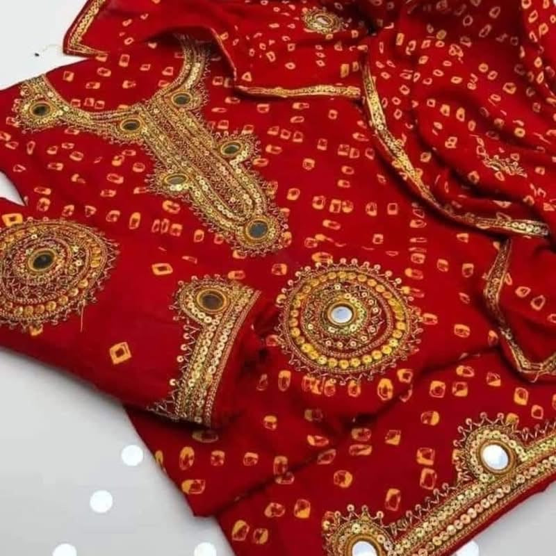 Traditional Gotta Mirror Work Chunri 3-Piece Dress (Handmade – Cotton Fabric)