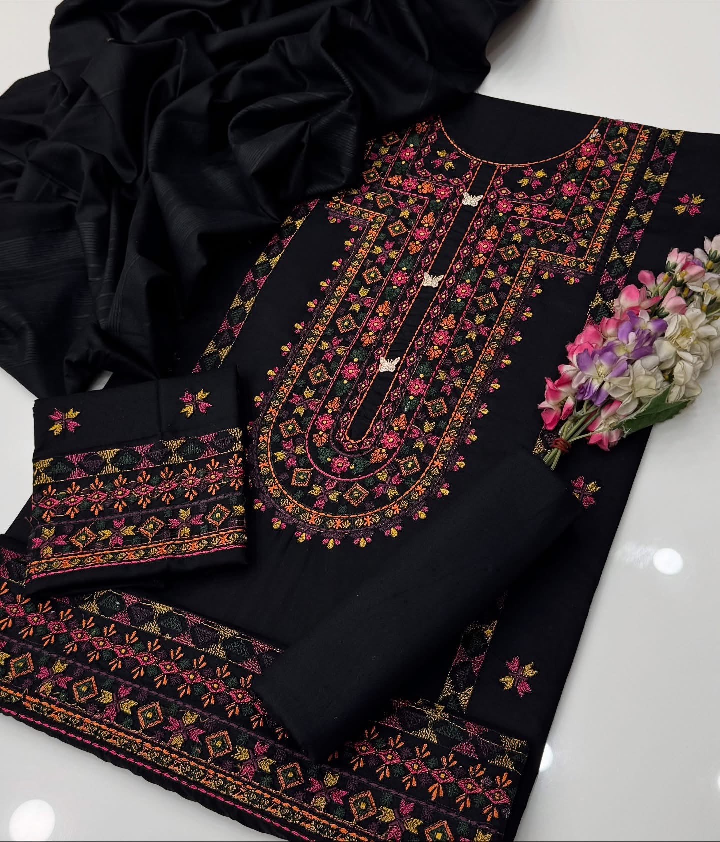 Balochi Multi Embroidered Dhanak Winter Dress – 3 Piece Suit