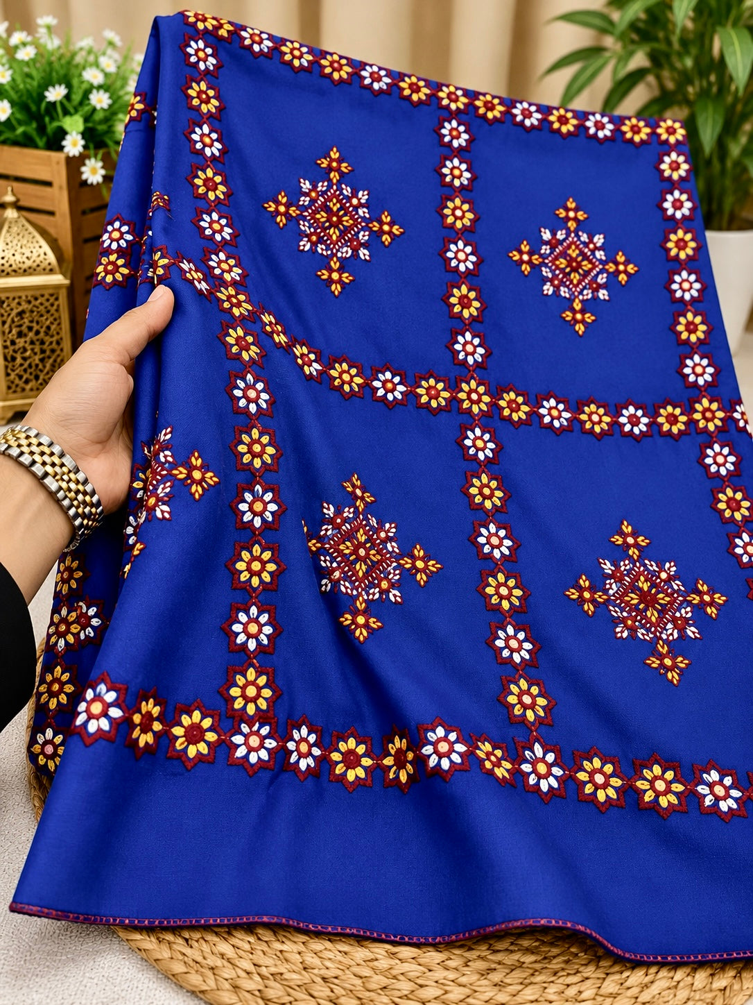 Thick Thread Check Style Full Jaal Sitara Embroidered Balochi Chader | Swiss Lawn