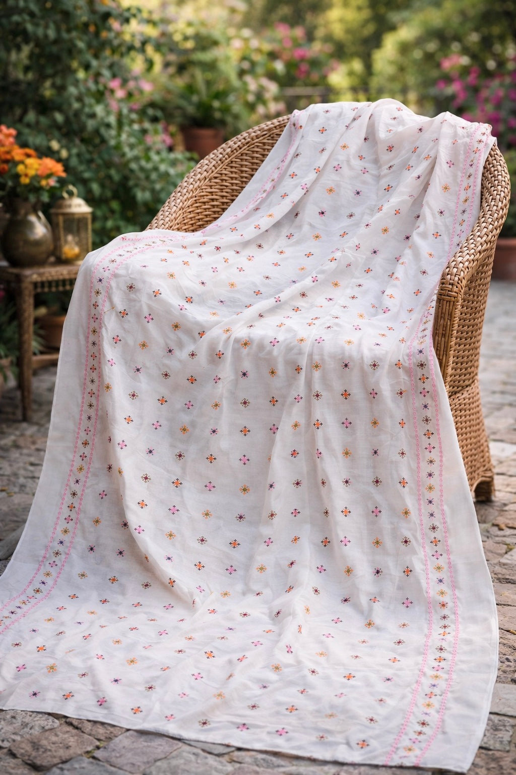 Elegant Swiss Lawn Chadar with All-Over Canvas Boti Embroidery & Two Side Border