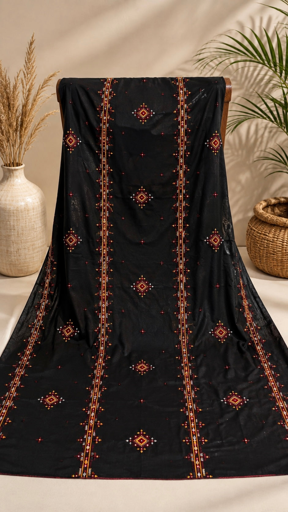Premium Swiss Voile Four Border Embroidered Chadar | 9mm Sitara Thread Work