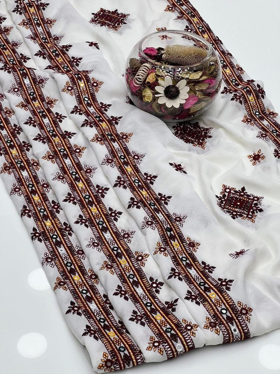 Premium Swiss Voile Four Border Embroidered Chadar | 9mm Sitara Thread Work