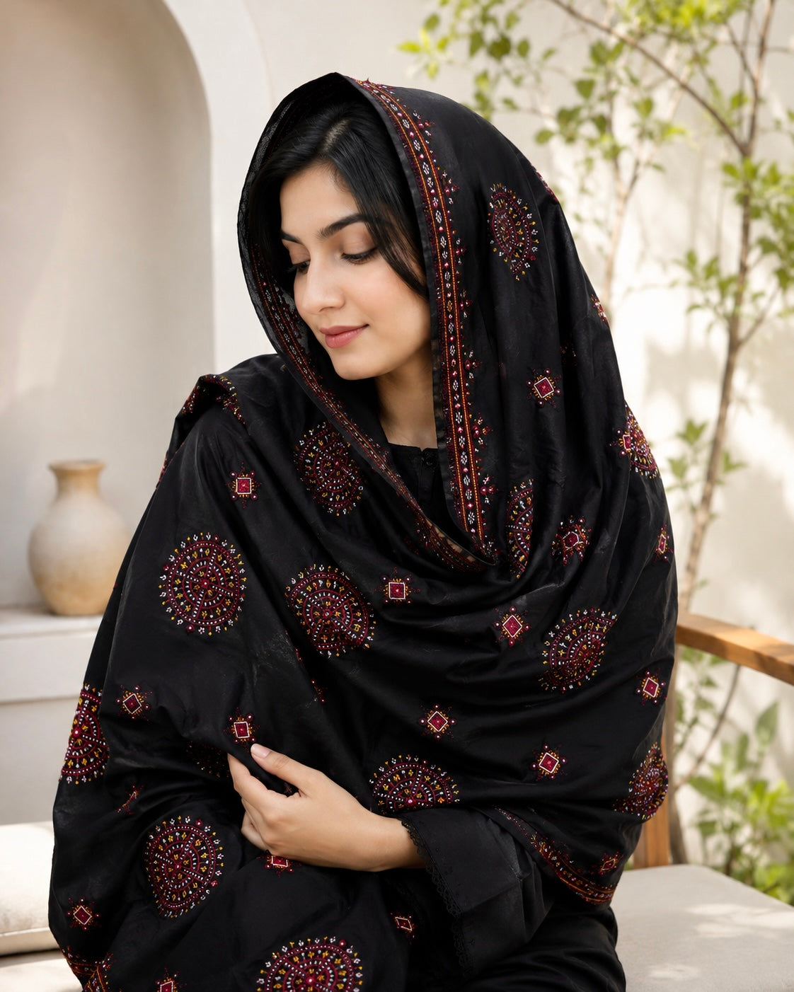 Balochi Thick Thread Sitara Bunches Embroidery Work Chader | Swiss Lawn Fabric