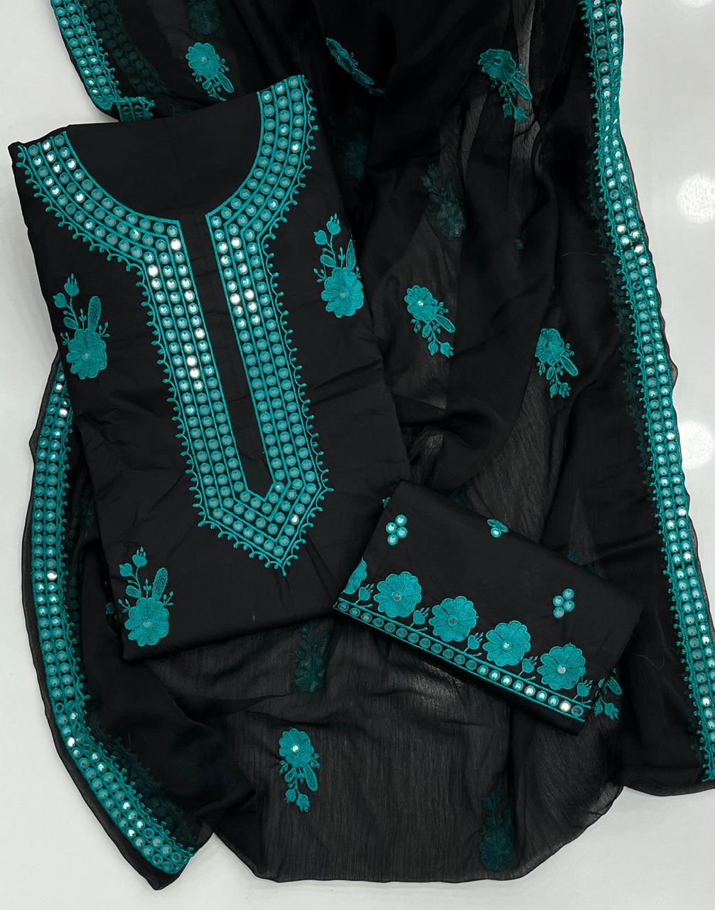 Luxury Black Sitara Sequin Embroidered 3-Piece Dress with Shefoon Dupatta