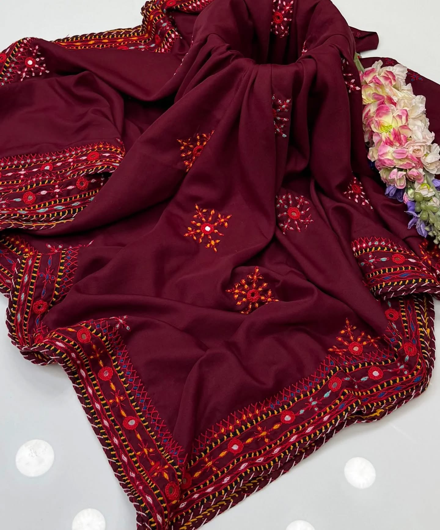 Balochi Handmade Chadar – Pure Mirror Work on Swiss Voil Fabric