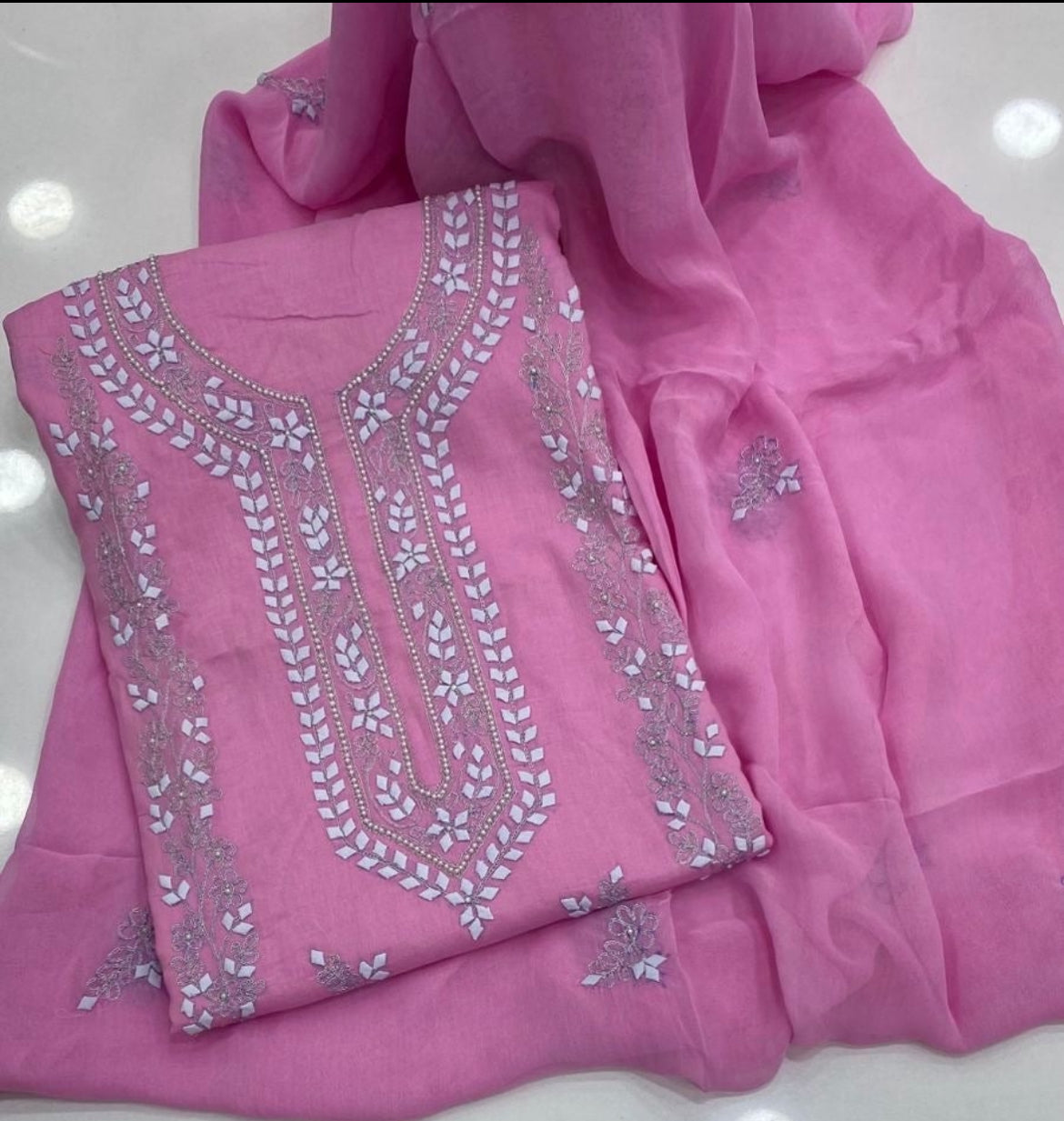 Handmade Patti Applic Zari Pearl Work 3pc Dress 👗