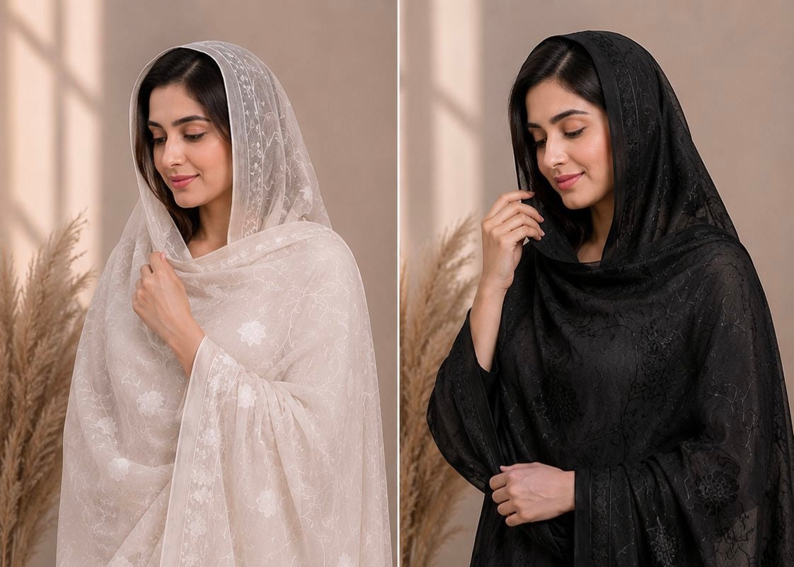 Lightweight Lawn Fabric Self Jaal Embroidery Ladies Chaddar