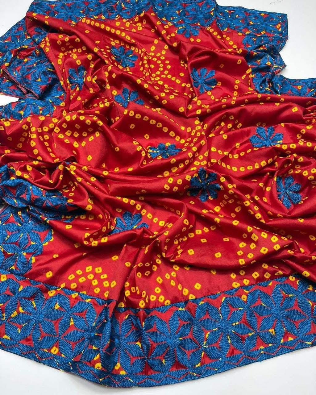 Chunri Print Silk Fabric Applique Style Ari Embroidery Chadar