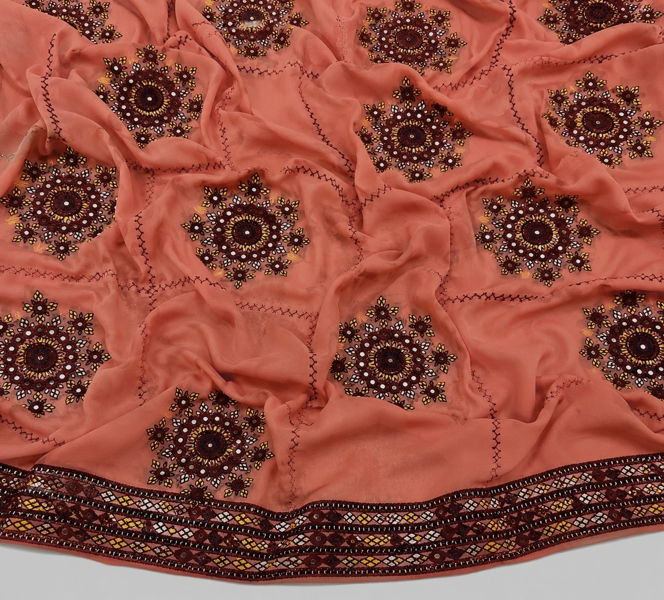 9MM Sitara Thick Thread Heavy Bunches Embroidery with Two Side Border - Swiss Lawn Chadar
