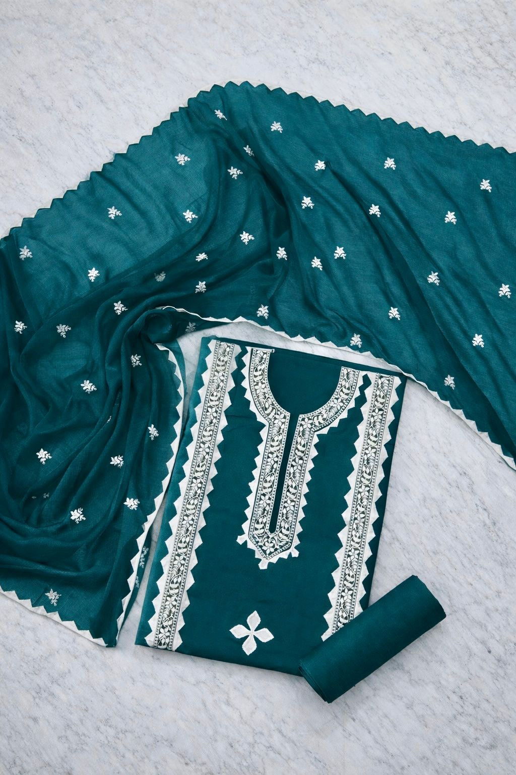 Handmade Applique & Machine Embroidered Lawn Suit with Chiffon Dupatta – 3 Piece Unstitched