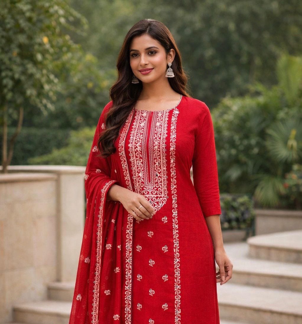 9mm Sitara Canvas Embroidery Soft Cotton Fabric – 3PC Unstitch Dress 👗