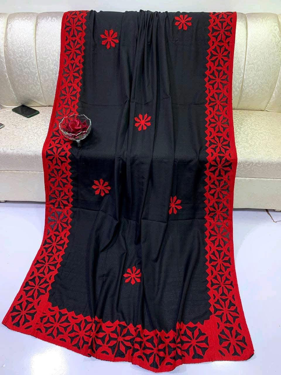 Handmade Applic Chadar | Swiss Voile Fabric | Traditional Ethnic Craft