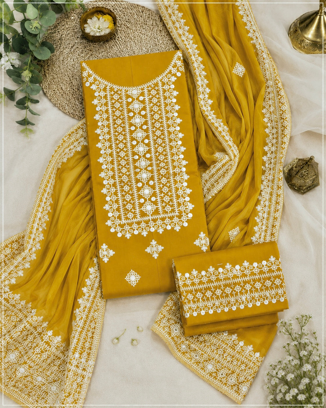 Hurmucha Machine Work & Sitara Foil Detailing Embroidered Lawn Cotton with Chiffon Dupatta – 3PC Unstitch Dress 👗