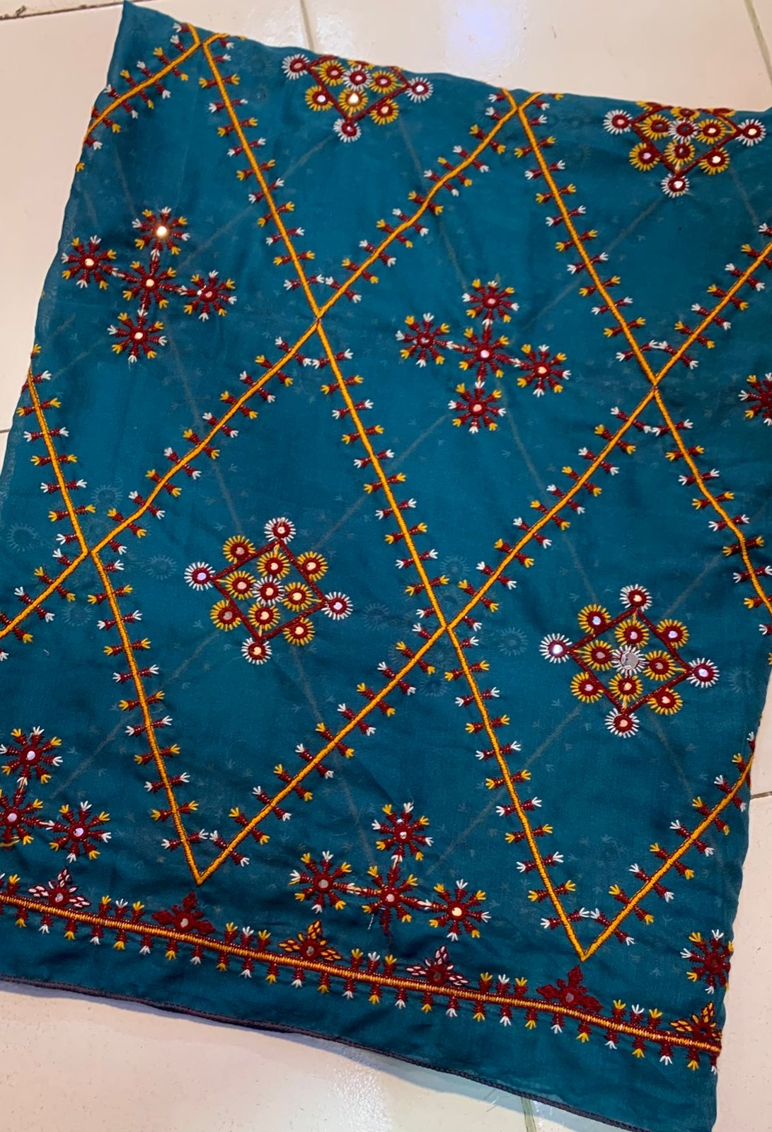 Machine Thick Thread Embroidered Chadar – Full Jaal Sitara Work