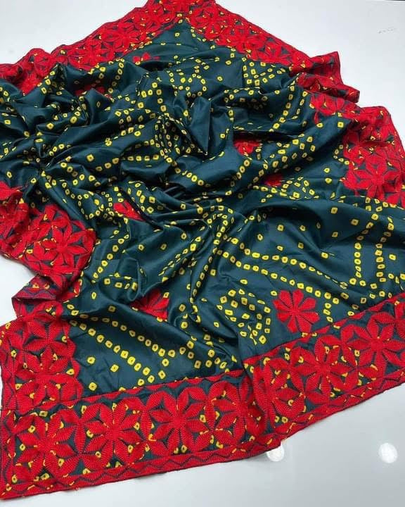Chunri Print Silk Fabric Applique Style Ari Embroidery Chadar