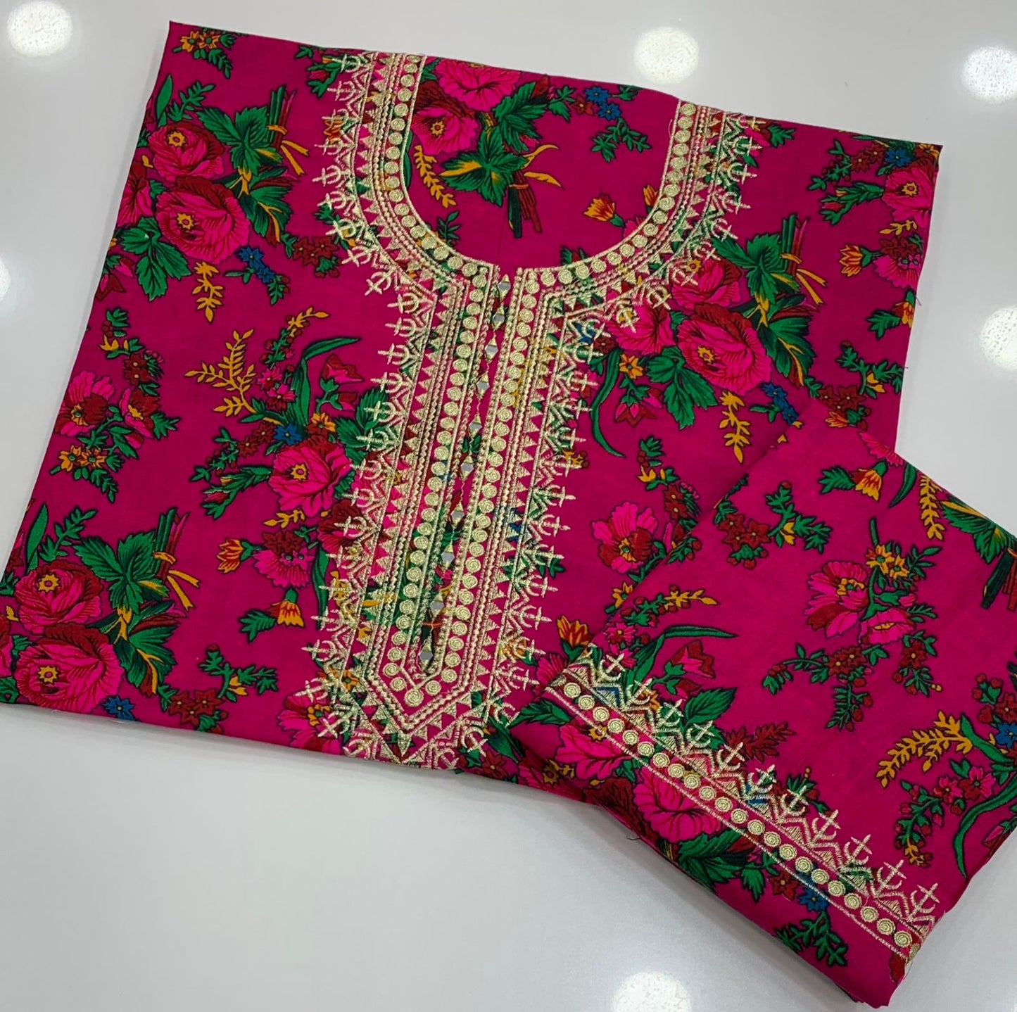 Winter 2-Piece Acrylic Marina Floral Print Suit with Zari Mirror Work