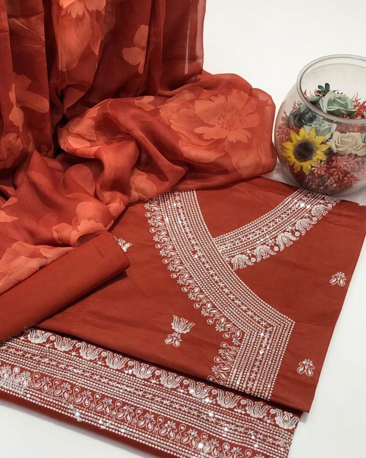 Angrakha Style Sequence Zari Work 3pc Dress 👗