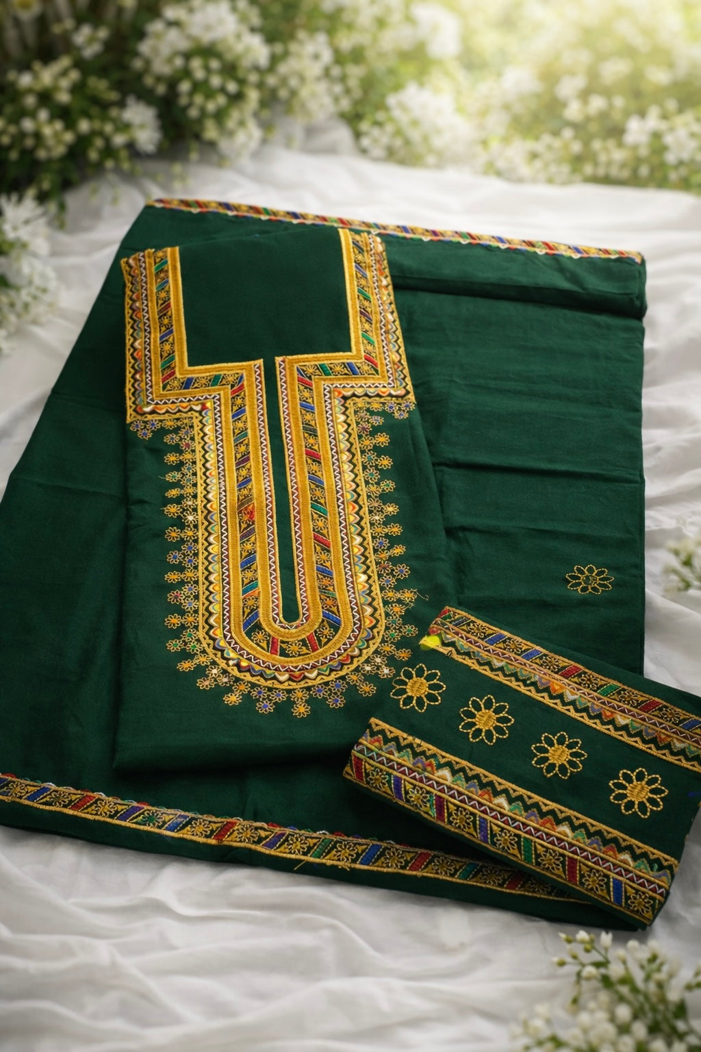 Soft Cotton Zari Work Embroidered 3-Piece Suit – Shirt, Trouser & Dupatta