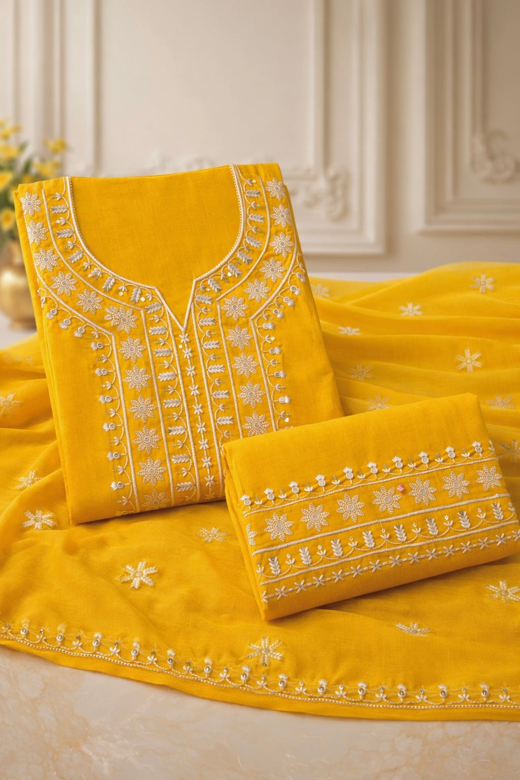 Elegant White Sequence Sitara Embroidery Soft Cotton with Chiffon Dupatta - Unstitch 3PC Dress 👗