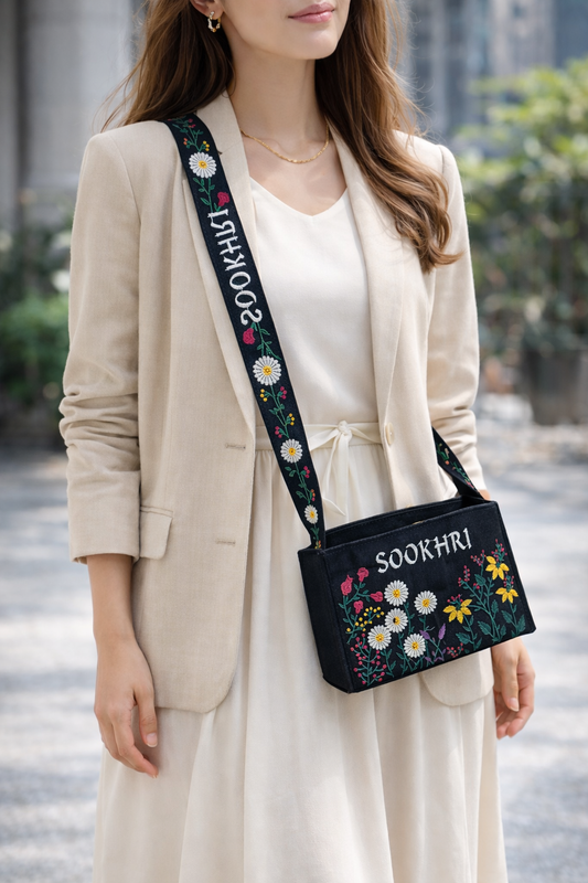 Sookhri Cross Body Floral Embroidered Jute Fabric Bag with Quality Zip