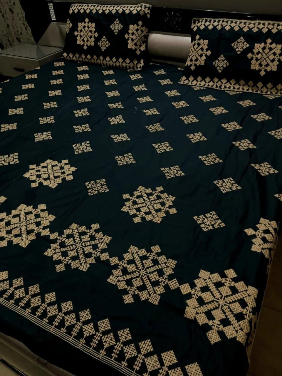 Luxury Cotton King Size Embroidered Bed Sheet Set (With Pillow Covers)