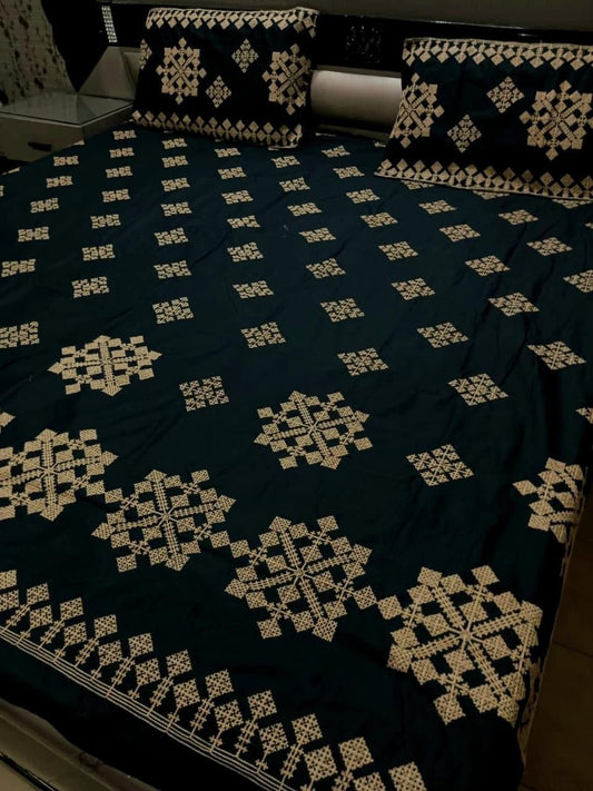 Luxury Cotton King Size Embroidered Bed Sheet Set (With Pillow Covers)