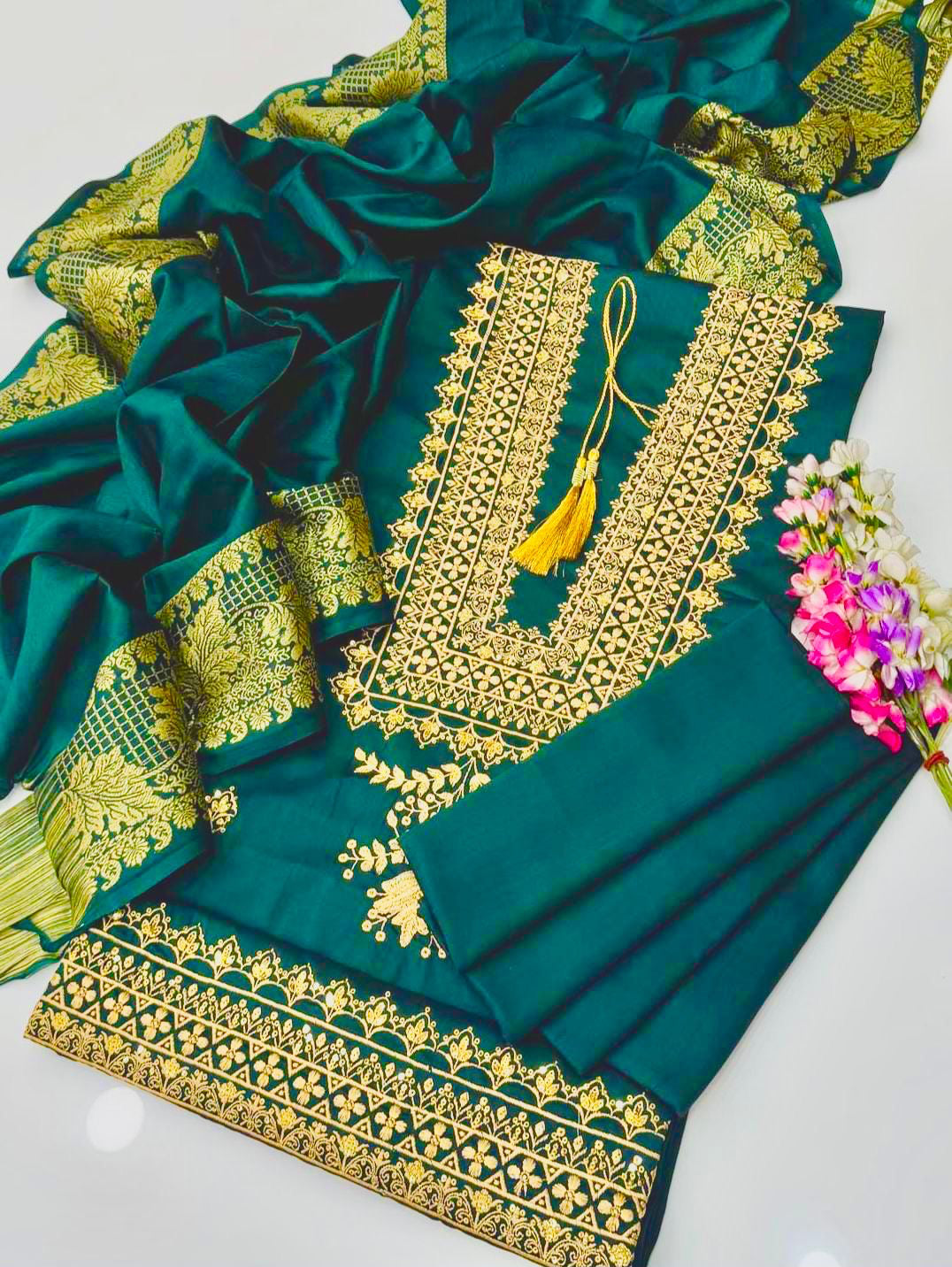 Winter Staple Soosi 3-Piece Suit | 3mm Sequence Embroidery with Jacquard Staple Soosi Shawl Dupatta