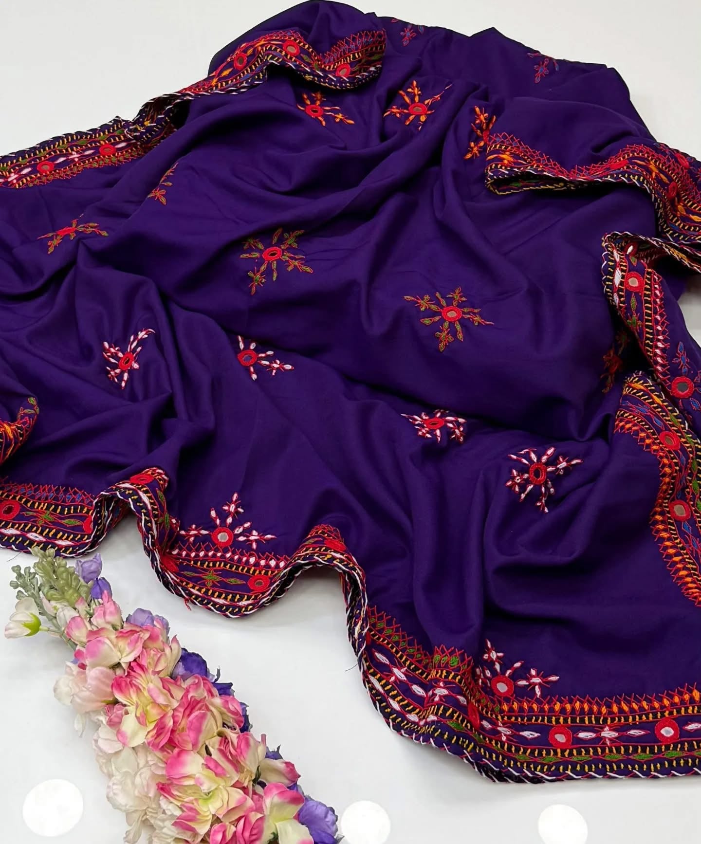 Balochi Handmade Chadar – Pure Mirror Work on Swiss Voil Fabric