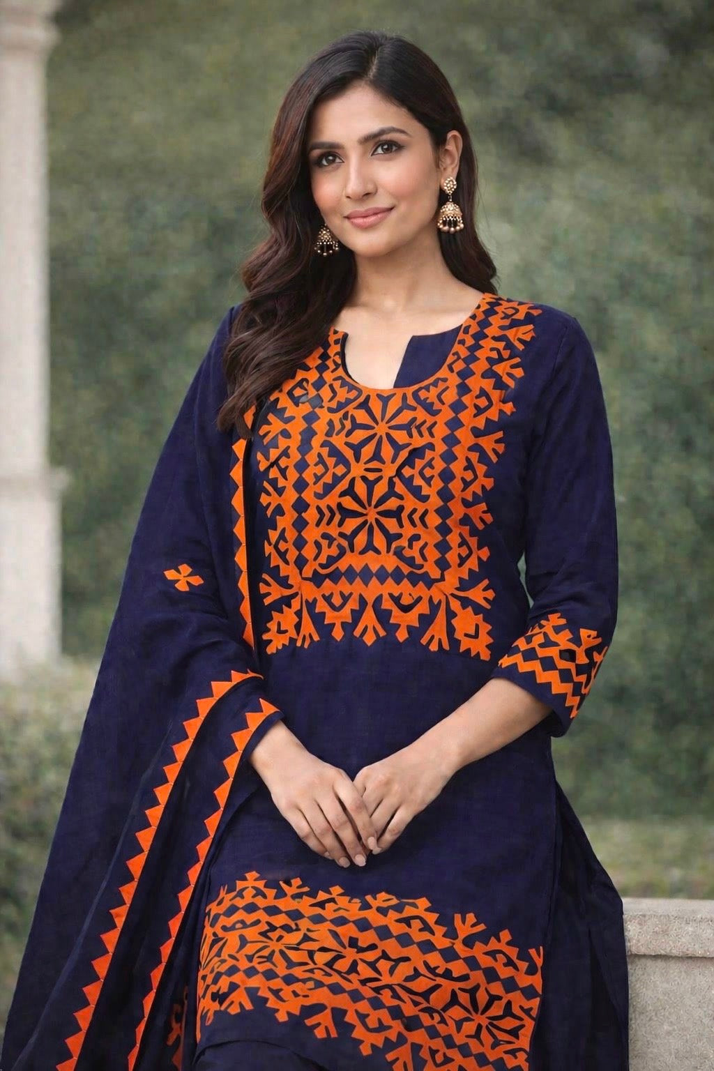 Pure Fancy Handmade Applique Work Soft Cotton Suit with Chiffon Dupatta – 3 Piece Unstitched Dress 👗