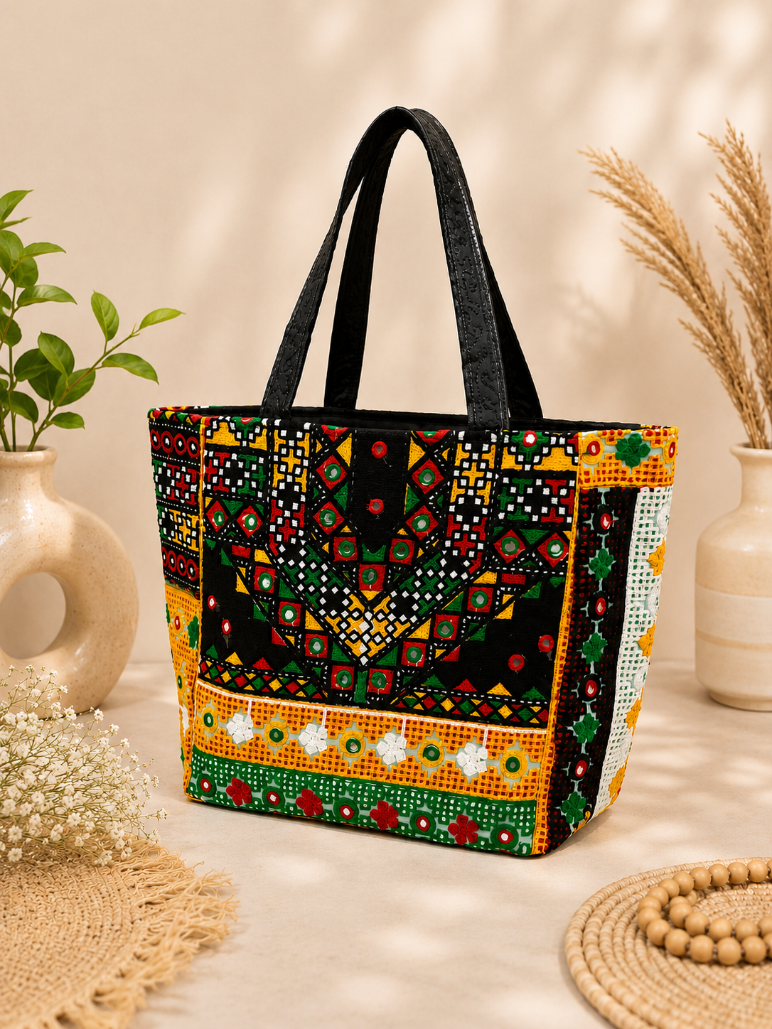Multi Heavy Ari Overall Embroidery Big Size Traditional Tokri Handbag