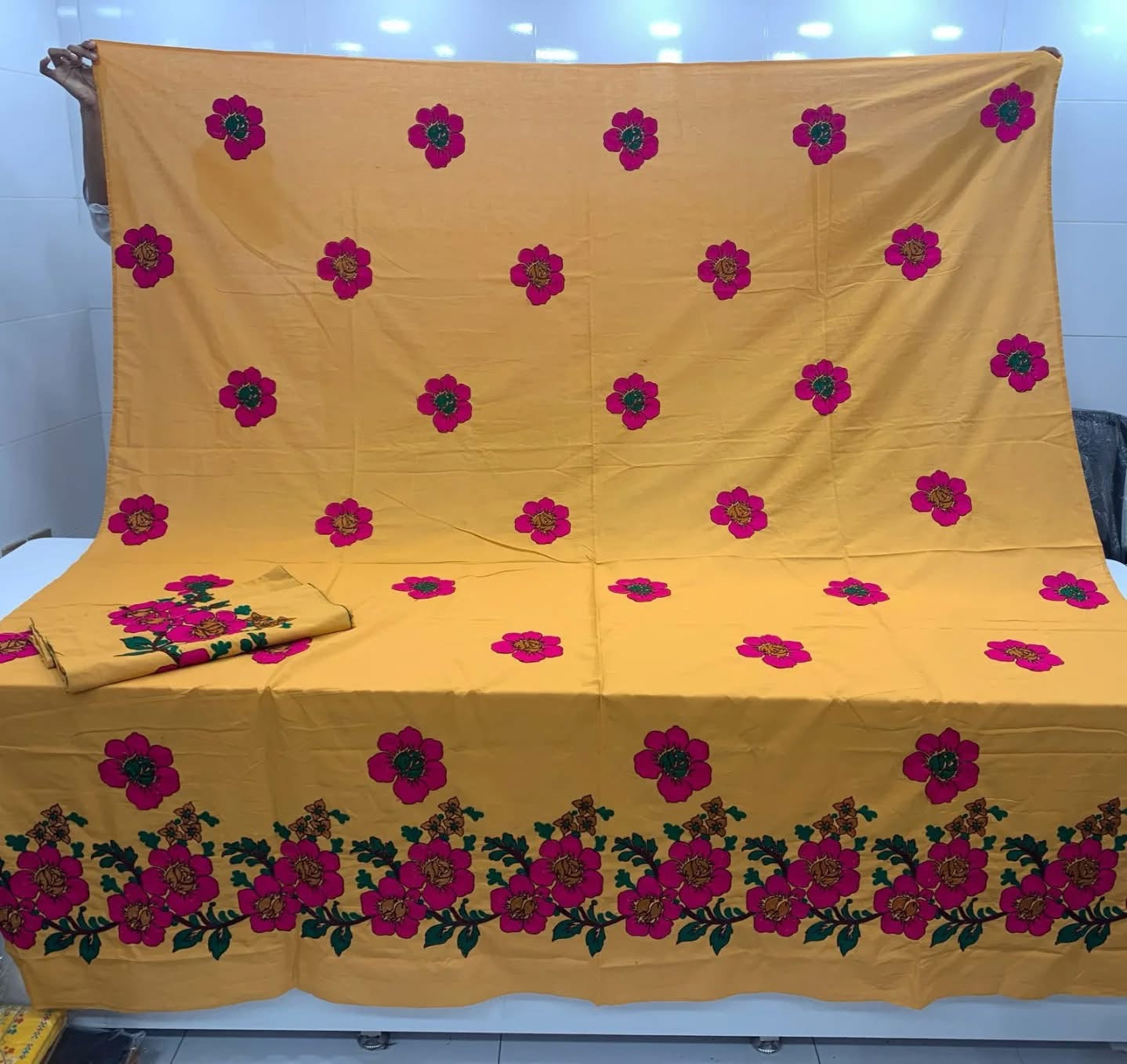 Floral Arri Work King Size Double Bed Bedsheet With Two Pillow Covers