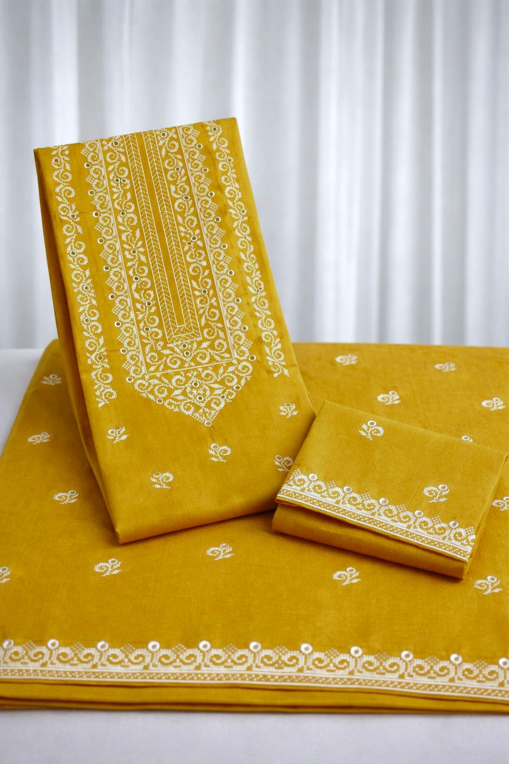 9mm Sitara Canvas Embroidery Soft Cotton Fabric – 3PC Unstitch Dress 👗