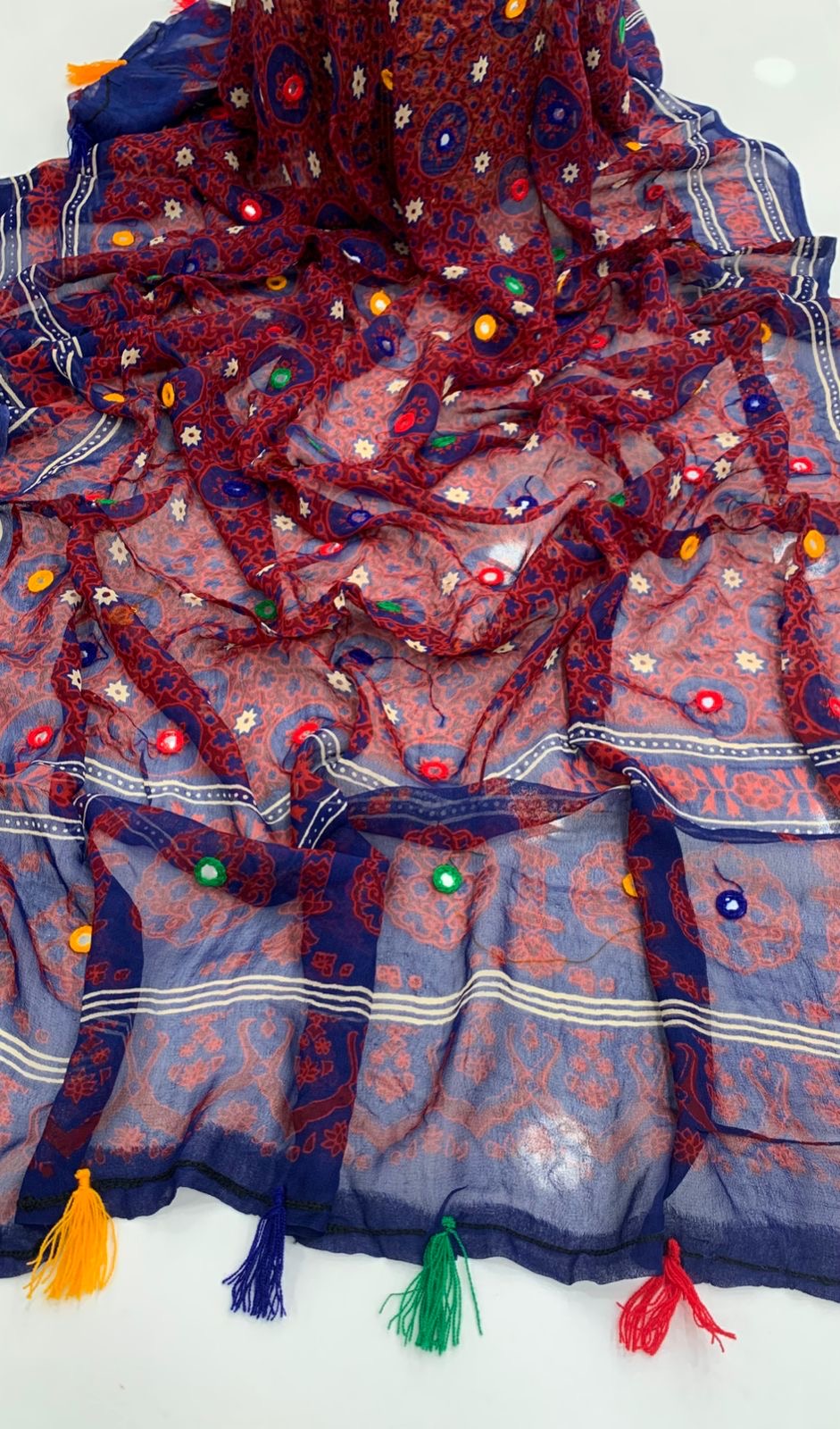 Ajrak Chiffon Dupatta With Multi Foil Work