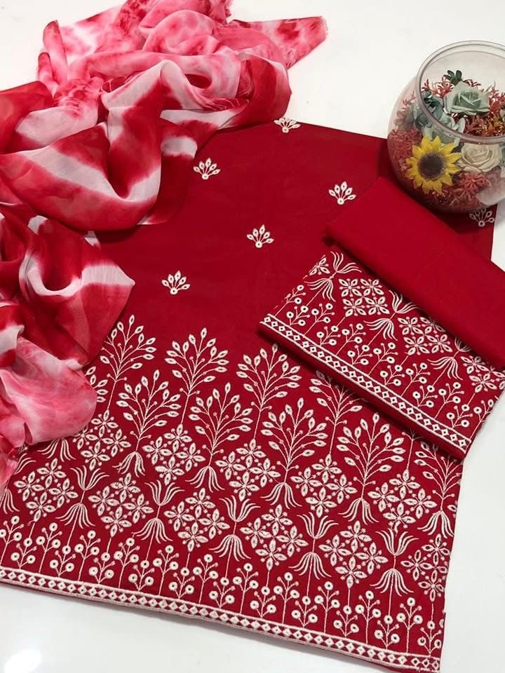 Soft Cotton Bouring Daman Embroidery Work 3pc Dress 👗