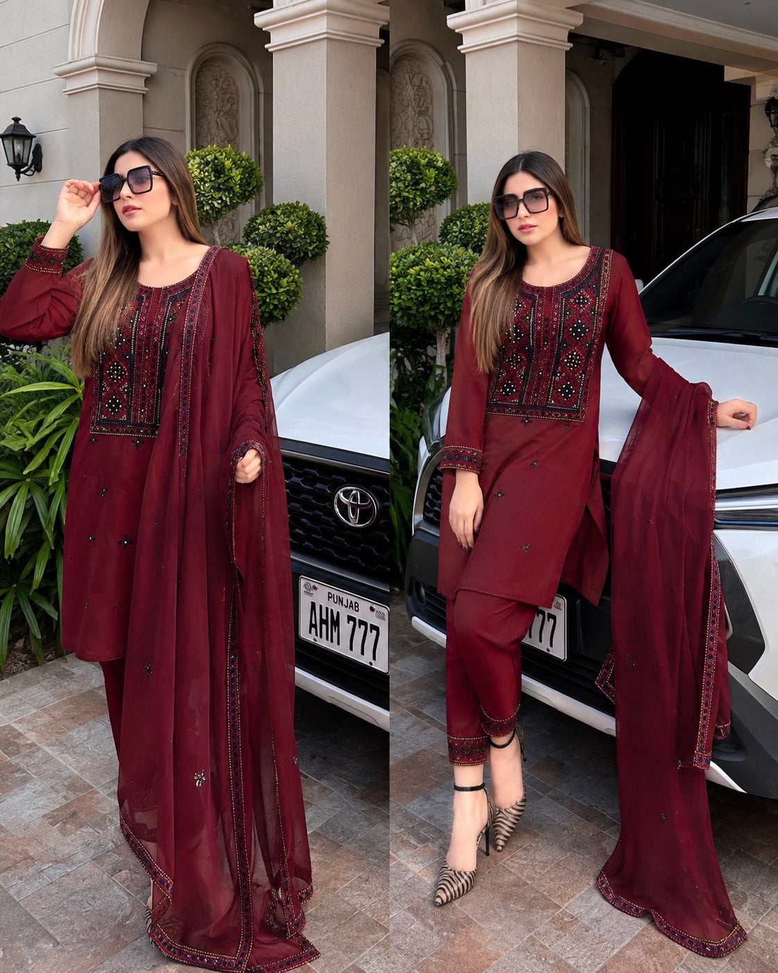 Balochi Handmade Mirror Work Soft Cotton Fabric Shirt & Trouser with Chiffon Dupatta | 3PC Unstitch Dress 👗