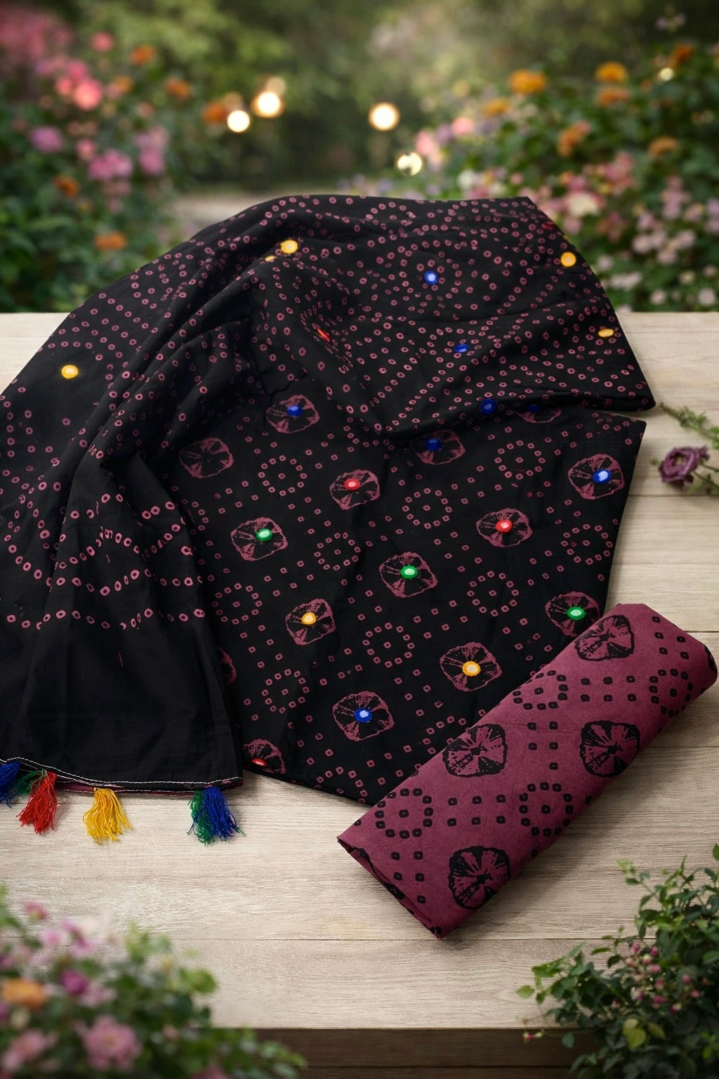 Chunri Block Print Cotton 3-Piece Suit Multi-Sitara Foil Work - 3PC Unstitch Dress