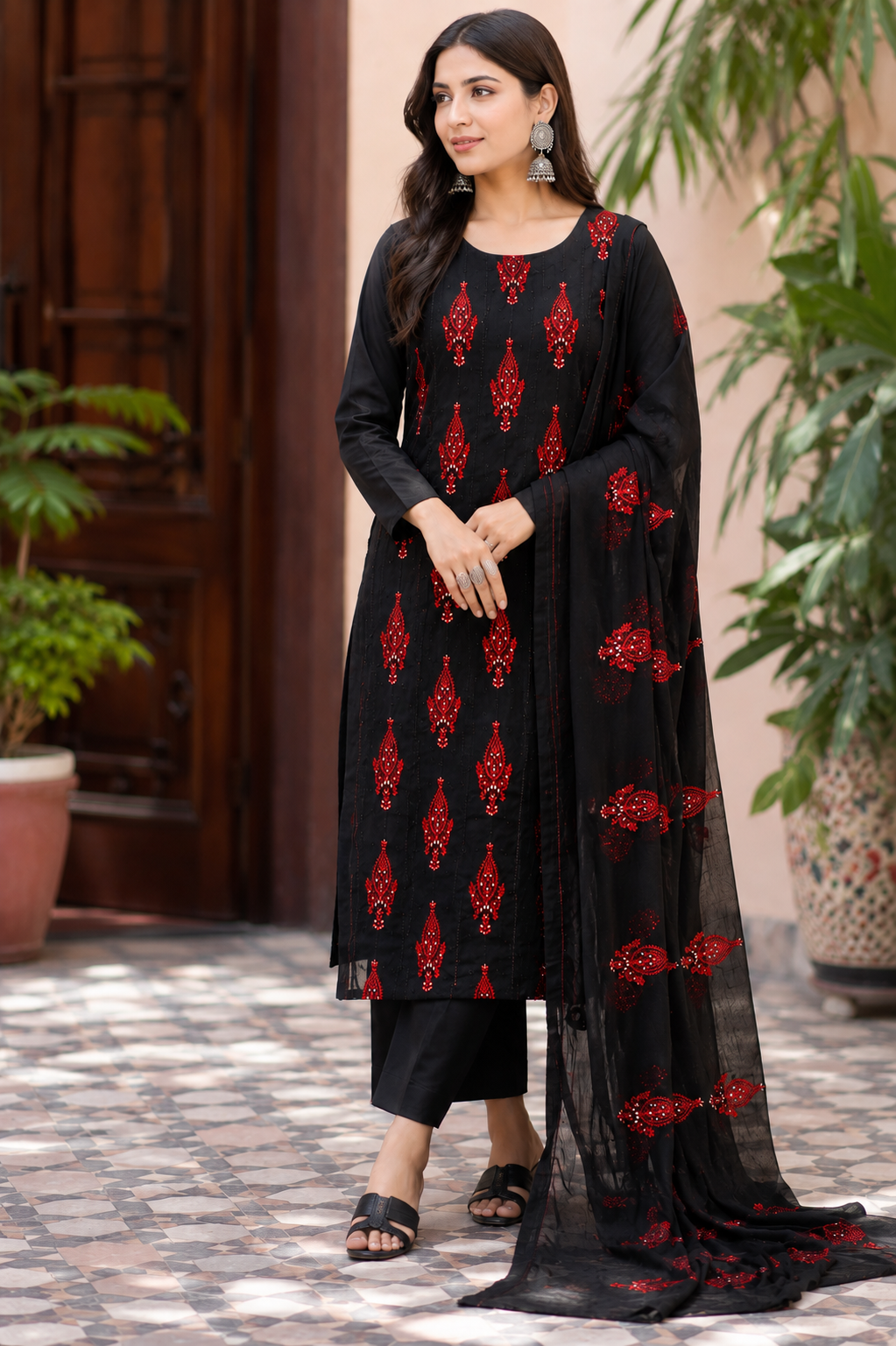 Bouring 3MM Sitara Sequence Work Embroidery Lawn Cotton with Chiffon Dupatta - 3PC Unstitch Dress 👗