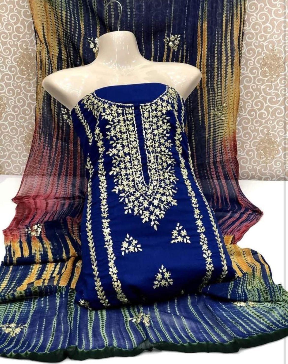 Gotta Work Handmade Lawn Stuff with Chiffon Tie-Dye Dupatta 3PC Unsticthed Dress